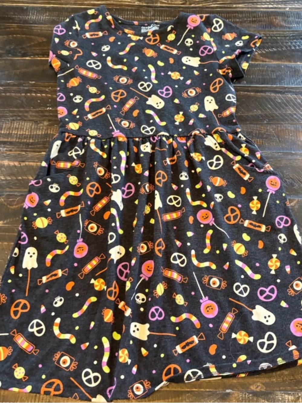 Cat & Jack Girls' Black Halloween Candy Print Dress Size L